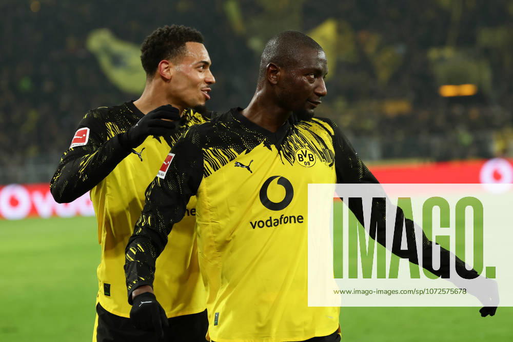 Dortmund, Germany, 13.02.26, Felix Nmecha (Borussia Dortmund) und der Torschuetze Serhou Guirassy (Borussia Dortmund) jubelt nach seinem Tor zum 3:0 während des Spiels der 1. Bundesliga zwischen Borussia Dortmund - 1. FSV Mainz 05 im Signal Iduna Park in Dortmund. (Photo by Joachim Bywaletz) DFB DFL REGULATIONS PROHIBIT ANY USE OF PHOTOGRAPHS AS IMAGE SEQUENCES AND OR QUASI-VIDEO.