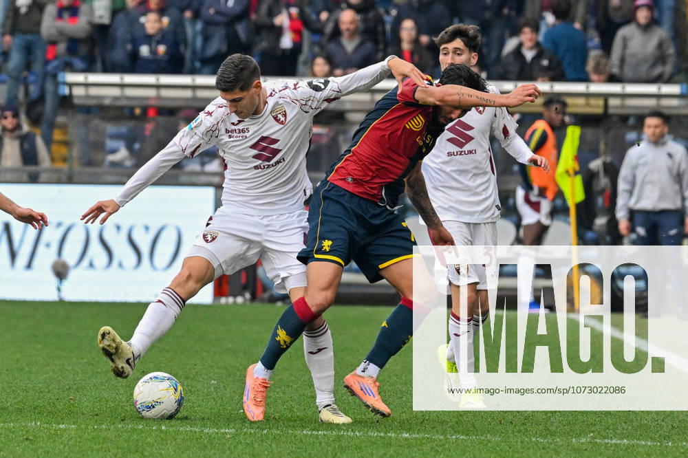 GenoaÕs Mikael Ellertsson fights for the ball during the Serie A soccer match between Genoa and Torino at the Luigi Ferraris Stadium in Genoa, Italy - Sunday, February 22, 2026. - Soccer .