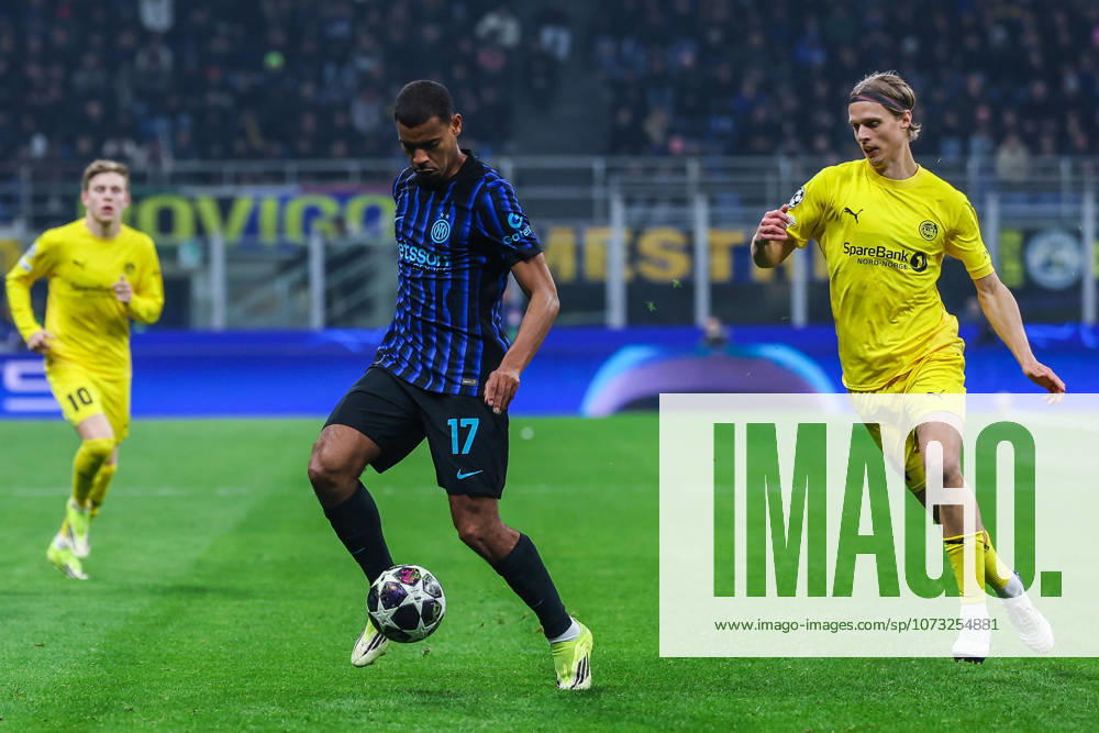 Andy Diouf of FC Internazionale seen in action during UEFA Champions League 2025 26 League Knockout Play-off Second Leg football match between FC Internazionale and FK Bodo Glimt at San Siro Stadium in Milan Italy on 24 February 2026. Milan Stadio Giuseppe Meazza Milan Italy