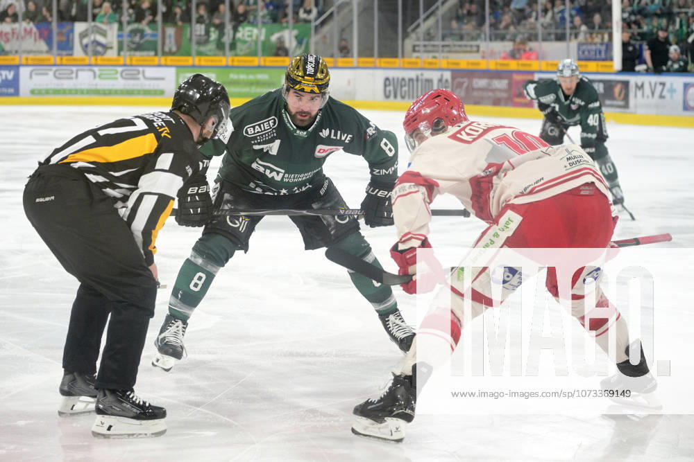 Jack Dugan (Bietigheim Steelers, 08) im Zweikampf beim Bully mit Julian Kornelli (EV Landshut, 10) Bietigheim Steelers vs. EV Landshut, Eishockey, DEL 2, 49.Spieltag, Saison 2025 2026, 27.02.2026 Bietigheim Steelers vs. EV Landshut, Eishockey, DEL 2, 49.Spieltag, Saison 2025 2026, 27.02.2026 Bietigheim