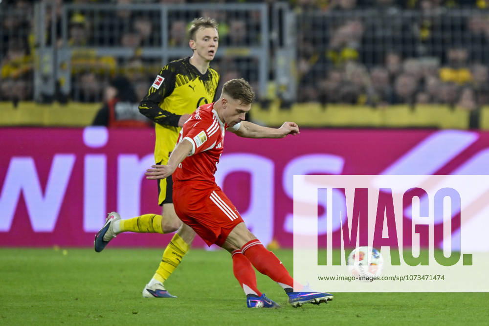 V. li. im Kampf um den Ball Maximilian Beier (Dortmund 14) Joshua Kimmich (Muenchen 6) 28.02.2026 ¢ Fussball ¢ Borussia Dortmund vs FC Bayern Muenchen , Signal Iduna Park, Dortmund, DFB DFL REGULATIONS PROHIBIT ANY USE OF PHOTOGRAPHS AS IMAGE SEQUENCES AND OR QUASI-VIDEO