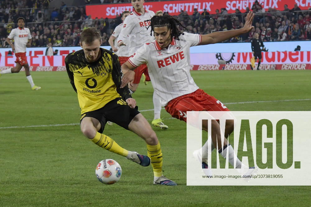V. li. im Zweikampf Maximilian Beier (Dortmund 14) Jahmai Simpson-Pusey (Koeln 22) 07.03.2026¢ Fussball ¢ 1. FC Koeln vs Borussia Dortmund , Rheinenergiestadion, Koeln, DFB DFL REGULATIONS PROHIBIT ANY USE OF PHOTOGRAPHS AS IMAGE SEQUENCES AND OR QUASI-VIDEO