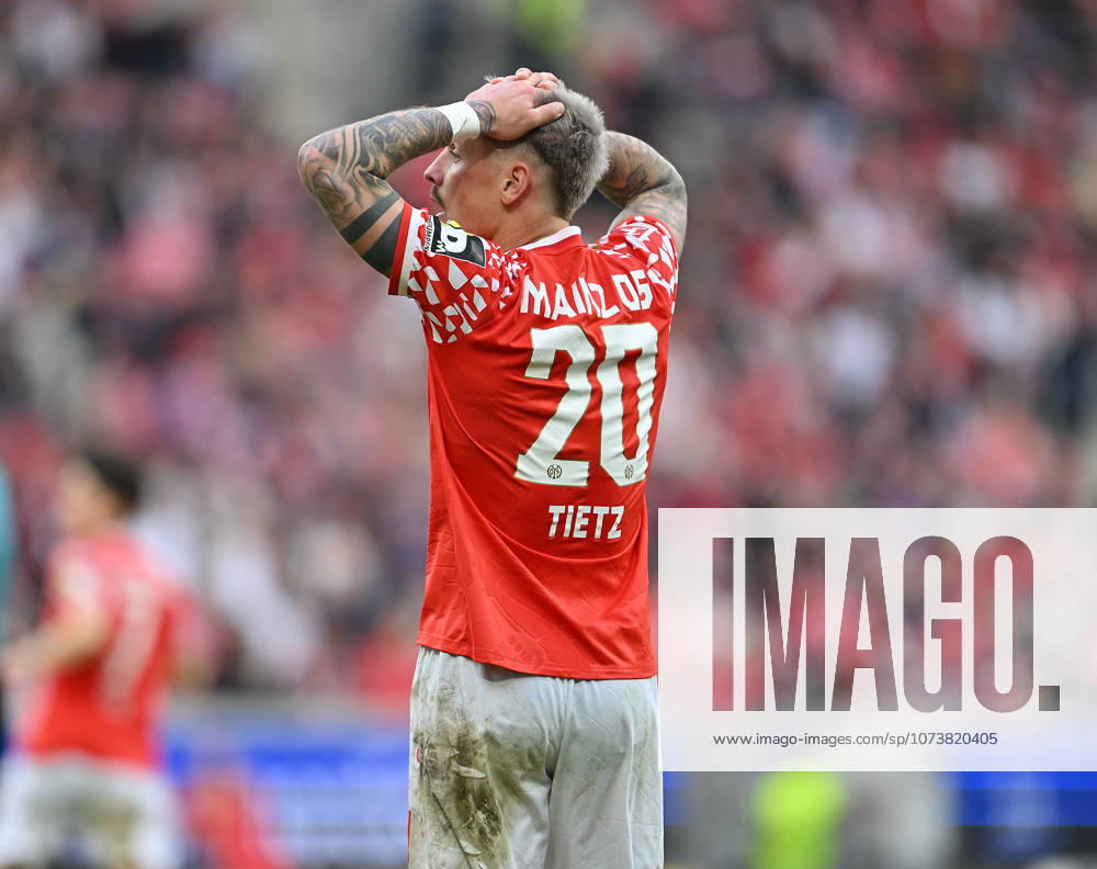 Fussball I Herren I Saison 2025-2026 I Bundesliga I 25. Spieltag I 1. FSV Mainz 05 - VFB Stuttgart I 07.03.2026 Phillip Tietz (20, 1. FSV Mainz 05) nach vergebener Torchance Mainz MEWA Arena Rheinland-Pfalz Deutschland