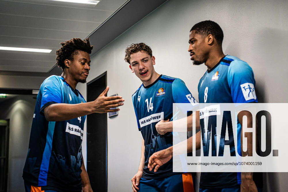 Basketball easyCredit BBL Bundesliga, Frankfurt Skyliners - Bamberg Baskets v.l. Nahiem Alleyne (Skyliners Frankfurt), Ivan Crnjac (Skyliners Frankfurt), William Christmas (Skyliners Frankfurt) Frankfurt am Main