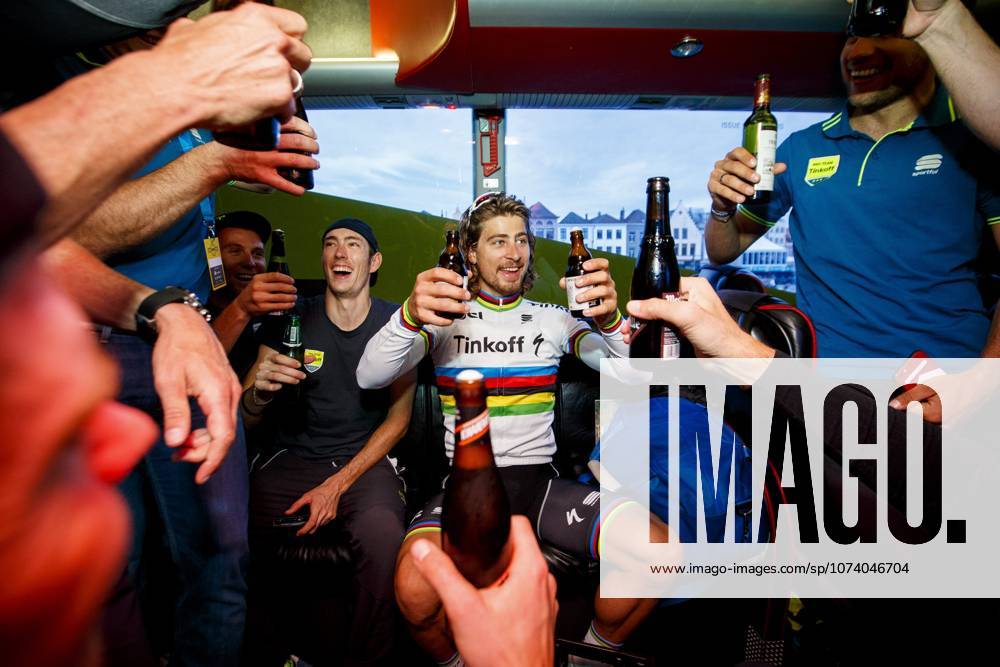 Road cycling, Rad, Radsport, Strasse illustration pictures Sagan Peter pictured celebrating his victory in the team bus after the Flanders Classics UCI WorldTour 100th Ronde van Vlaanderen cycling race with start in Brugge and finish in Oudenaarde