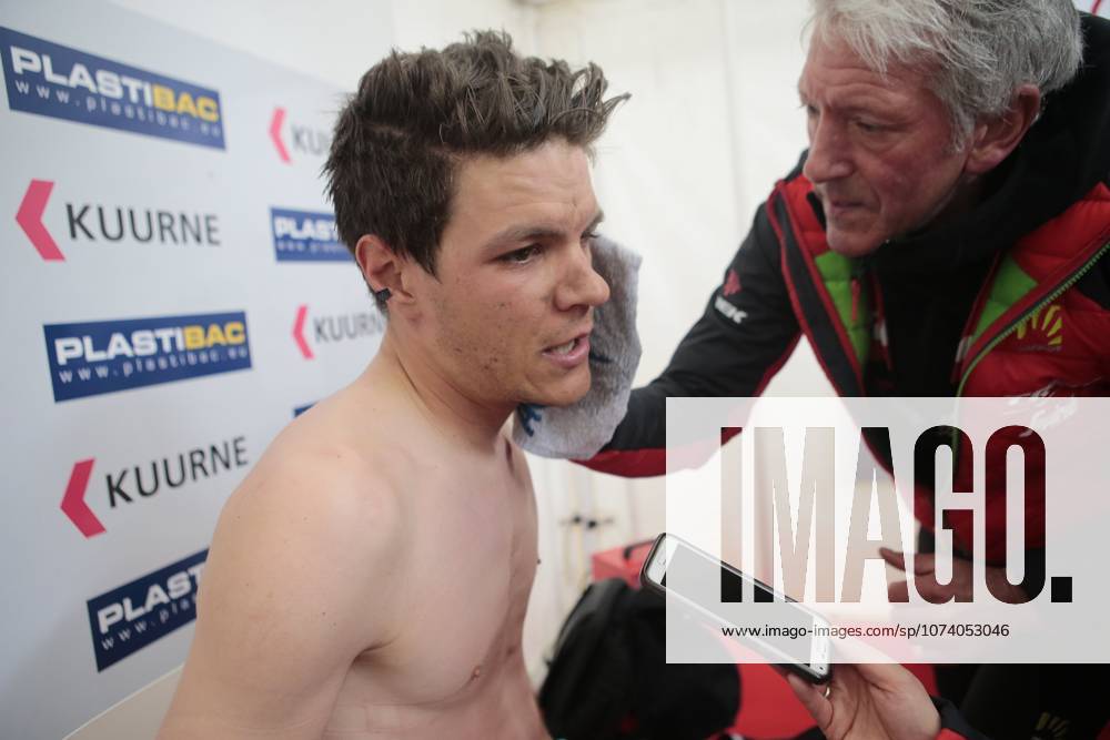 Road cycling, Rad, Radsport, Strasse illustration pictures KUURNE, BELGIUM - FEBRUARY 26 : STUYVEN Jasper (BEL) Rider of TREK - SEGAFREDO talking to the press in the tent during the 69th Kuurne - Brussel - Kuurne cycling race with start and finish in Kuurne on February 26, 2017 in Kuurne, Belgium, 26 02 17 Kuurne Belgium