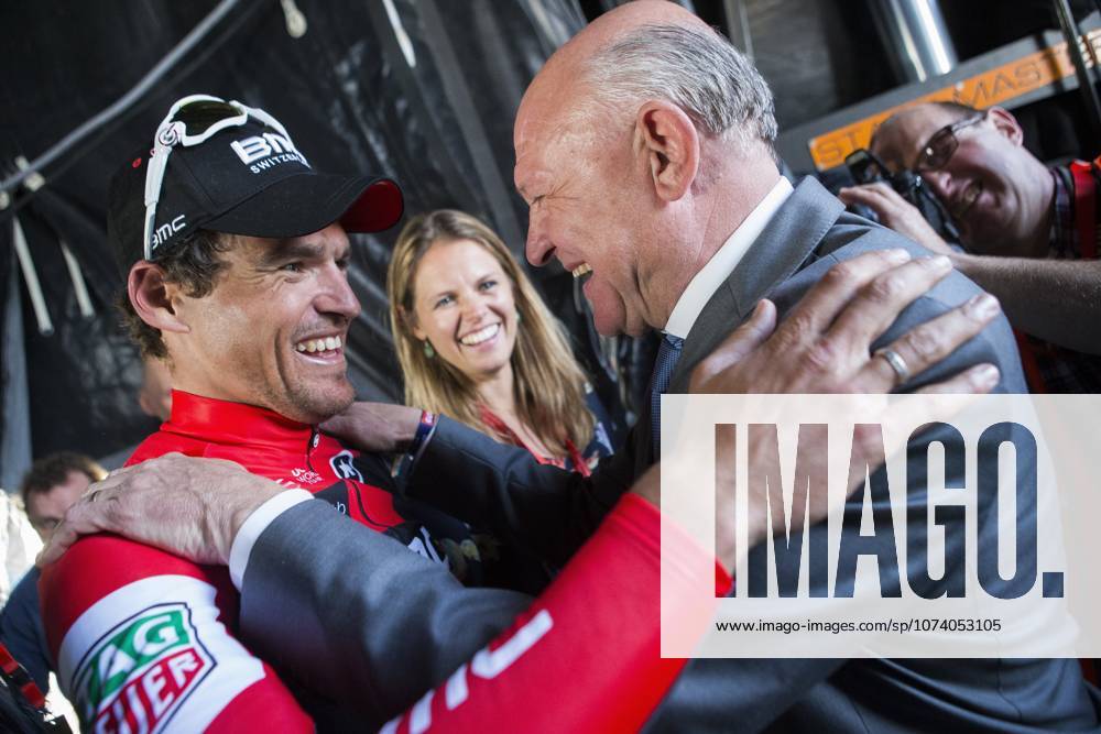 Road cycling, Rad, Radsport, Strasse illustration pictures HARELBEKE, BELGIUM - MARCH 24 : VAN AVERMAET Greg (BEL) Rider of BMC RACING TEAM and COUSSENS Jacques president of E3 Harelbeke during the 60th Record Bank E3 Harelbeke UCI World Tour cycling race with start and finish in Harelbeke on March 24, 2017 in Harelbeke, Belgium, 24 03 17