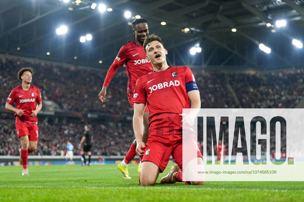 Maximilian Eggestein (SC Freiburg, 08) Torjubel, Emotionen, Torschuss, Abschluss, Torerfolg, Tor, Treffer , Deutschland, Fussball, UEFA Europa League, Achtelfinale, Rückspiel, 2025 2026, SC Freiburg vs. KRC Genk, 19.03.2026, Europa-Park Stadion, Freiburg, Deutschland Freiburg Europa-Park Stadion Baden-Württemberg Deutschland