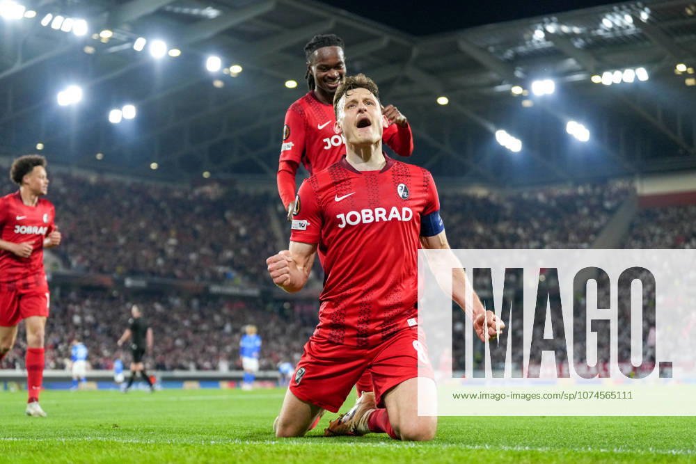 Maximilian Eggestein (SC Freiburg, 08), Torjubel, Emotionen, Torschuss, Abschluss, Torerfolg, Tor, Treffer , Deutschland, Fussball, UEFA Europa League, Achtelfinale, Rückspiel, 2025 2026, SC Freiburg vs. KRC Genk, 19.03.2026, Europa-Park Stadion, Freiburg, Deutschland Freiburg Europa-Park Stadion Baden-Württemberg Deutschland
