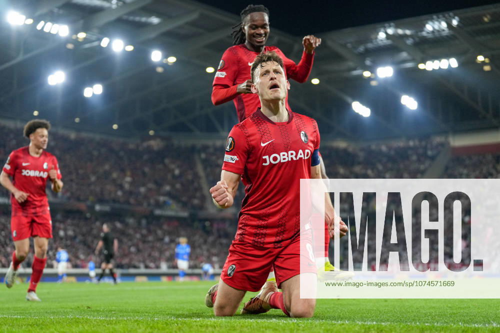 Maximilian Eggestein (SC Freiburg, 08) Torjubel, Emotionen, Torschuss, Abschluss, Torerfolg, Tor, Treffer , Deutschland, Fussball, UEFA Europa League, Achtelfinale, Rückspiel, 2025 2026, SC Freiburg vs. KRC Genk, 19.03.2026, Europa-Park Stadion, Freiburg, Deutschland Freiburg Europa-Park Stadion Baden-Württemberg Deutschland