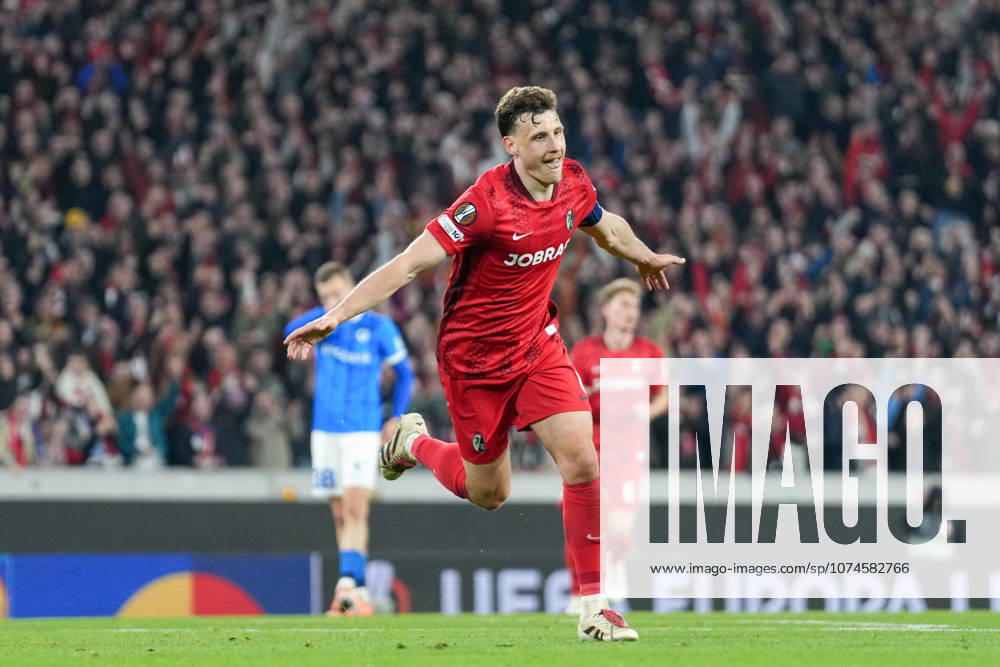 Maximilian Eggestein (SC Freiburg, 08) Torjubel, Emotionen, Torschuss, Abschluss, Torerfolg, Tor, Treffer , Deutschland, Fussball, UEFA Europa League, Achtelfinale, Rückspiel, 2025 2026, SC Freiburg vs. KRC Genk, 19.03.2026, Europa-Park Stadion, Freiburg, Deutschland Freiburg Europa-Park Stadion Baden-Württemberg Deutschland
