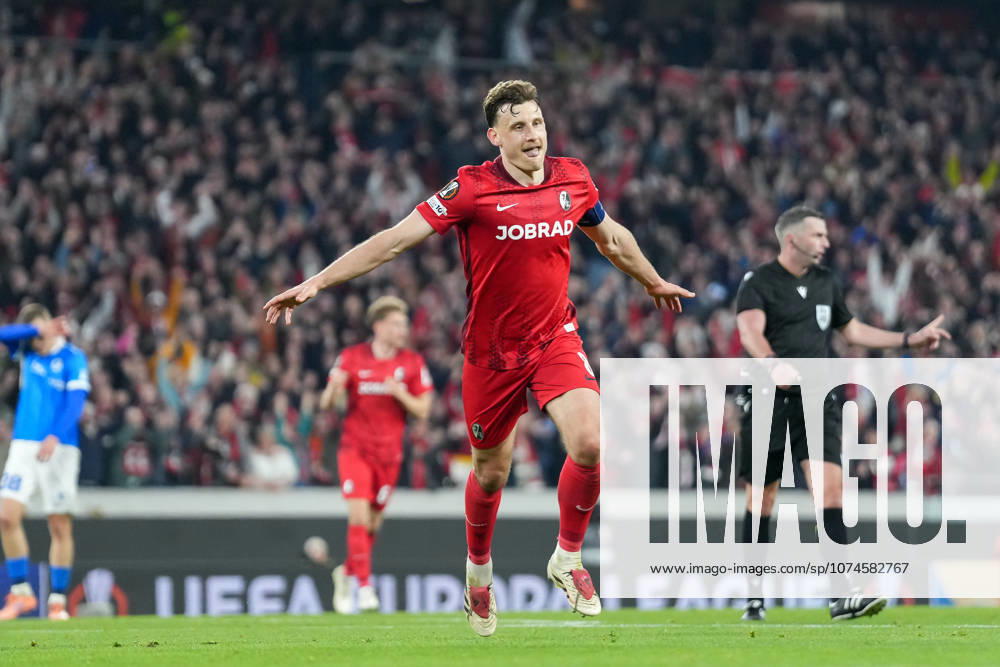 Maximilian Eggestein (SC Freiburg, 08) Torjubel, Emotionen, Torschuss, Abschluss, Torerfolg, Tor, Treffer , Deutschland, Fussball, UEFA Europa League, Achtelfinale, Rückspiel, 2025 2026, SC Freiburg vs. KRC Genk, 19.03.2026, Europa-Park Stadion, Freiburg, Deutschland Freiburg Europa-Park Stadion Baden-Württemberg Deutschland