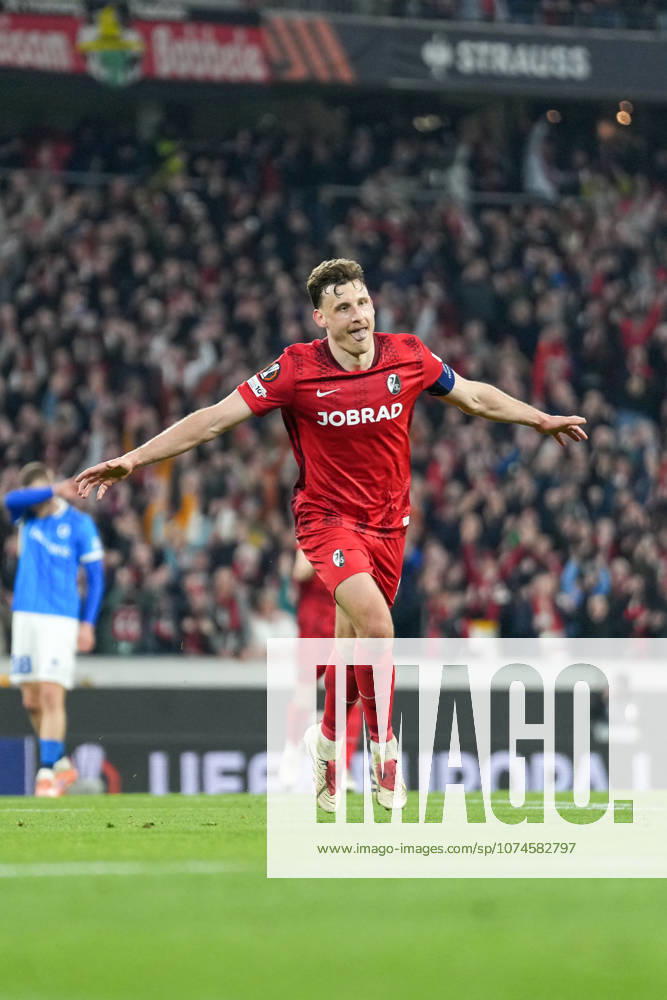 Maximilian Eggestein (SC Freiburg, 08) Torjubel, Emotionen, Torschuss, Abschluss, Torerfolg, Tor, Treffer , Deutschland, Fussball, UEFA Europa League, Achtelfinale, Rückspiel, 2025 2026, SC Freiburg vs. KRC Genk, 19.03.2026, Europa-Park Stadion, Freiburg, Deutschland Freiburg Europa-Park Stadion Baden-Württemberg Deutschland