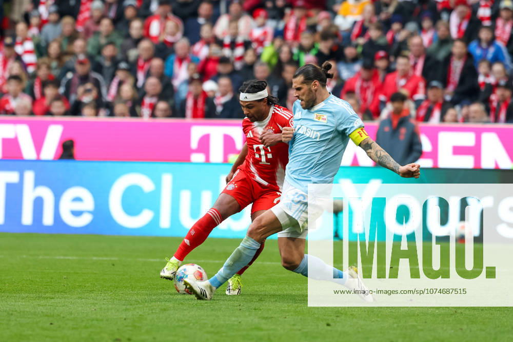 Serge Gnabry (FC Bayern Muenchen, 07) mit Christopher Trimmel (1. FC Union Berlin, 28), GER, FC Bayern Muenchen vs. 1. FC Union Berlin, Fussball, Bundesliga, 27. Spieltag, Saison 2025 2026, 21.03.2026, , GER, FC Bayern Muenchen vs. 1. FC Union Berlin, Fussball, Bundesliga, 27. Spieltag, Saison 2025 2026, 21.03.2026 Muenchen