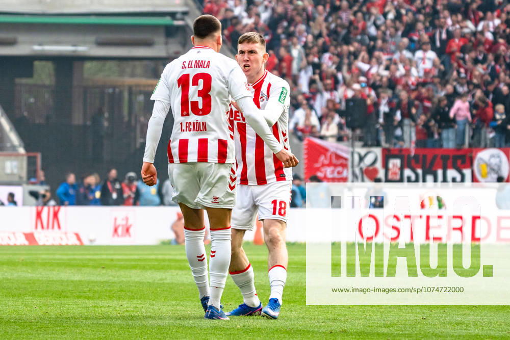 Deutschland: Bundesliga 2025 2026 27. Spieltag, 1. FC Köln vs. Borussia Mönchengladbach, Samstag, 21.03.2026 Rhein-Energie-Stadion, Nordrhein-Westfalen Tor zum 1:1 durch Said El Mala (FC Köln, 13) Jubel Freude Emotionen Torjubel isak Johannesson (FC Köln, 18)