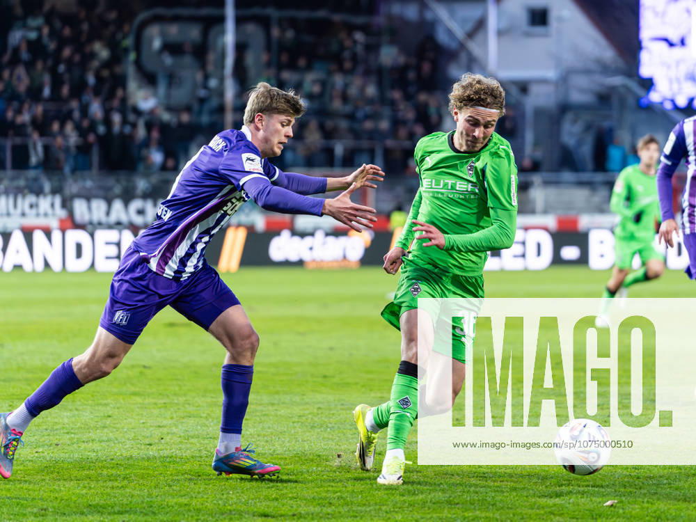 Hugo Bolin (Borussia Moenchengladbach, 38) im Zweikampf gegen Frederik Christensen (VfL Osnabrueck, 03) VfL Osnabrueck vs. Borussia Moenchengladbach, Fussball, Testspiel, Saison 2025 2026, 26.03.2026 DFB DFL REGULATIONS PROHIBIT ANY USE OF PHOTOGRAPHS AS IMAGE SEQUENCES AND OR QUASI-VIDEO, VfL Osnabrueck vs. Borussia Moenchengladbach, Fussball, Testspiel, Saison 2025 2026, 26.03.2026 Osnabrueck