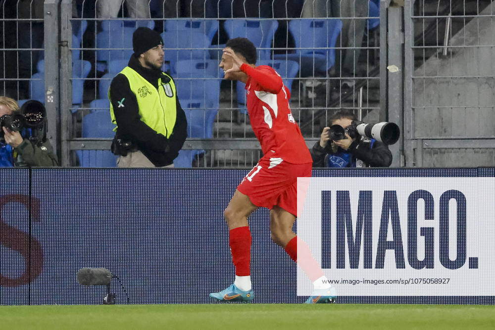 Torjubel bei Dan Ndoye (Schweiz, 11) nach seinem Tor zum 1:0 , Schweiz, Fussball, Freundschaftsspiel, Schweiz vs. Deutschland, 27.03.2026, Basel Sankt Jakob Park Schweiz