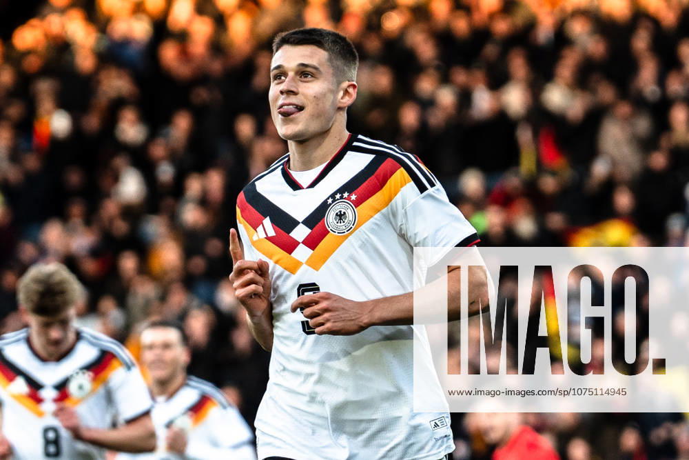 Deutschland: U21, U 21 EM-Qualifikation 2025 2026, Deutschland U21 vs. Nordirland U21, Freitag 27.03.2026, Eintracht Stadion Braunschweig DFB U21 Nationalmannschaft Tor zum 1:0 durch NicolÃ² Tresoldi Elfmeter Jubel Freude Emotionen Torjubel