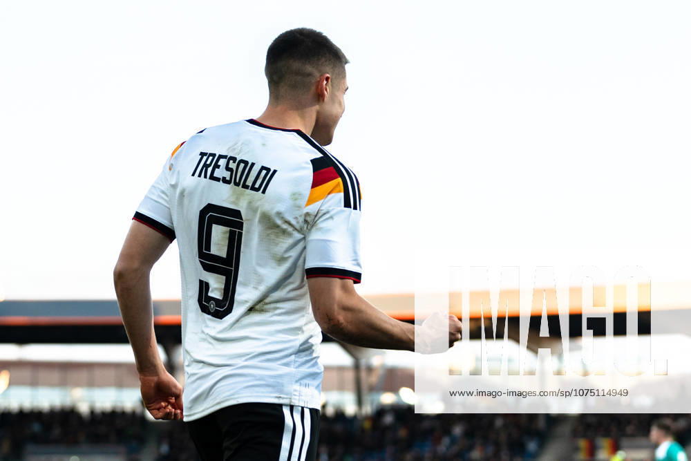 Deutschland: U21, U 21 EM-Qualifikation 2025 2026, Deutschland U21 vs. Nordirland U21, Freitag 27.03.2026, Eintracht Stadion Braunschweig DFB U21 Nationalmannschaft Tor zum 1:0 durch Nicolò Tresoldi Elfmeter Jubel Freude Emotionen Torjubel