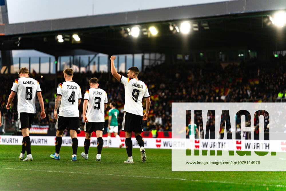 Deutschland: U21, U 21 EM-Qualifikation 2025 2026, Deutschland U21 vs. Nordirland U21, Freitag 27.03.2026, Eintracht Stadion Braunschweig DFB U21 Nationalmannschaft Tor zum 2:0 durch Nicolò Tresoldi Jubel Freude Emotionen Torjubel Aljoscha Kemlein Finn Jeltsch Lukas Ullrich