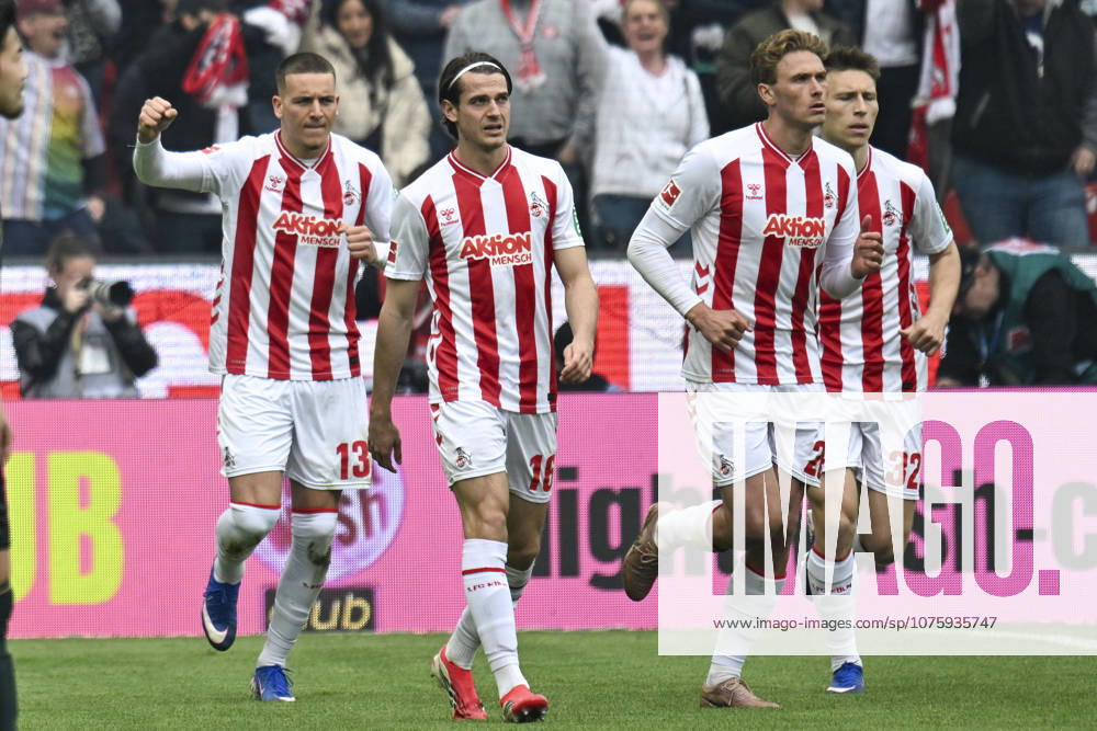Said El Mala (Koeln 13) jubelt nach dem Tor zum 1:0 mit der Mannschaft 12.04.2026 ¢ Fussball ¢ 1. FC Koeln vs SV Werder Bremen, Rheinenergiestadion, Koeln, DFB DFL REGULATIONS PROHIBIT ANY USE OF PHOTOGRAPHS AS IMAGE SEQUENCES AND OR QUASI-VIDEO