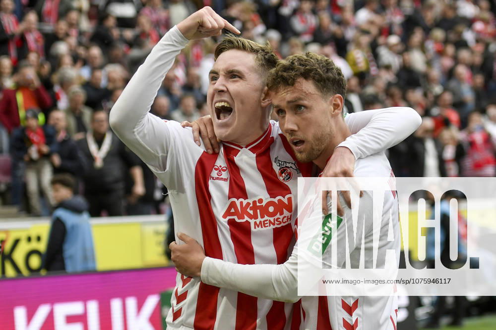 Isak Johannesson (Koeln 18) jubelt nach dem Tor zum 3:1 mit Luca Waldschmidt (Koeln 7) 12.04.2026 ¢ Fussball ¢ 1. FC Koeln vs SV Werder Bremen, Rheinenergiestadion, Koeln, DFB DFL REGULATIONS PROHIBIT ANY USE OF PHOTOGRAPHS AS IMAGE SEQUENCES AND OR QUASI-VIDEO