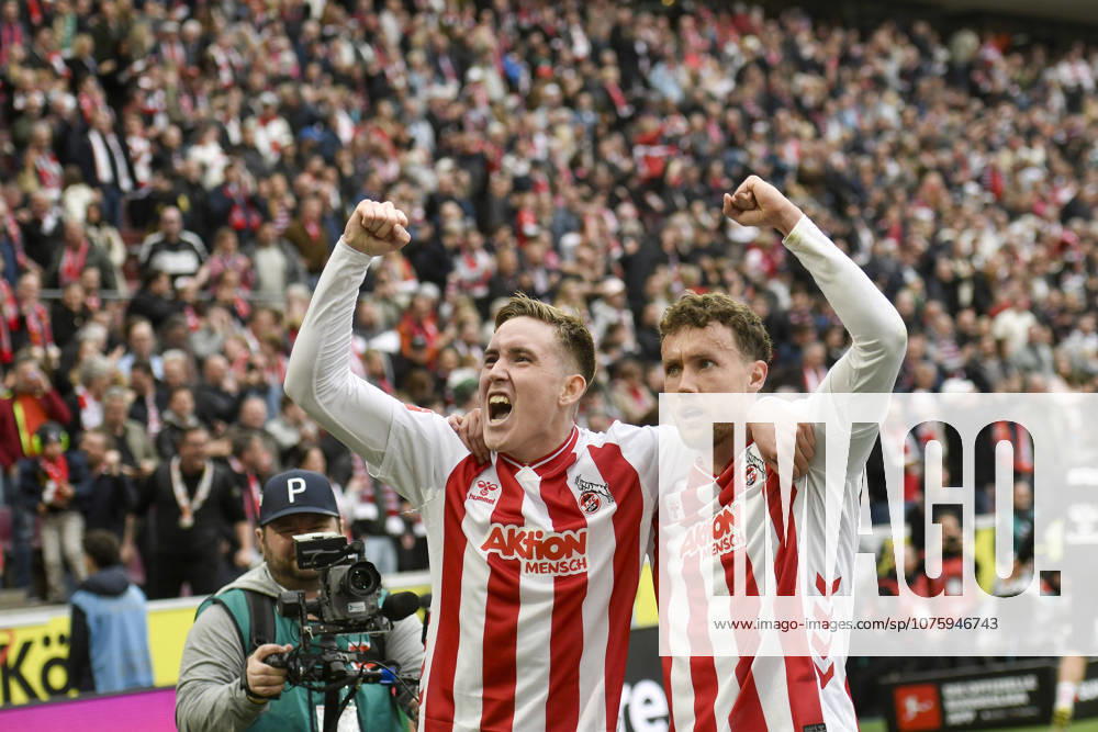 Isak Johannesson (Koeln 18) jubelt nach dem Tor zum 3:1 mit Luca Waldschmidt (Koeln 7) 12.04.2026 ¢ Fussball ¢ 1. FC Koeln vs SV Werder Bremen, Rheinenergiestadion, Koeln, DFB DFL REGULATIONS PROHIBIT ANY USE OF PHOTOGRAPHS AS IMAGE SEQUENCES AND OR QUASI-VIDEO