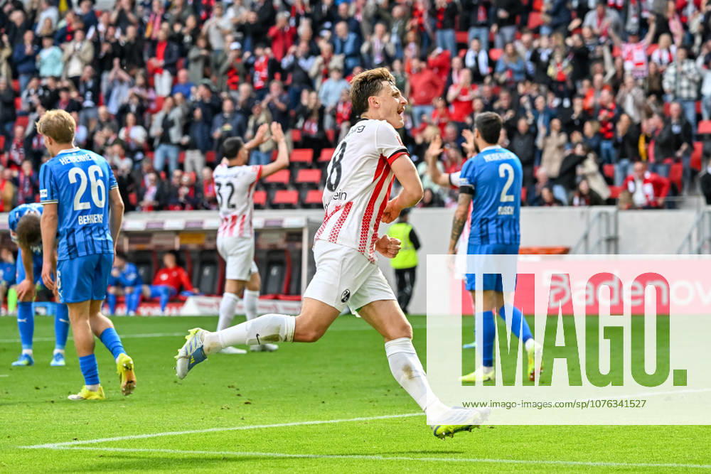Jubel zum Tor zum 2:1 durch Maximilian Eggestein (SC Freiburg, 08) GER, SC Freiburg - 1. FC Heidenheim, Fussball, Bundesliga, 30. Spieltag, Saison 2025 2026, 19.04.2026 DFL DFB REGULATIONS PROHIBIT ANY USE OF PHOTOGRAPHS AS IMAGE SEQUENCES AND OR QUASI-VIDEO GER, SC Freiburg - 1. FC Heidenheim, Fussball, Bundesliga, 30. Spieltag, Saison 2025 2026, 19.04.2026 Freiburg