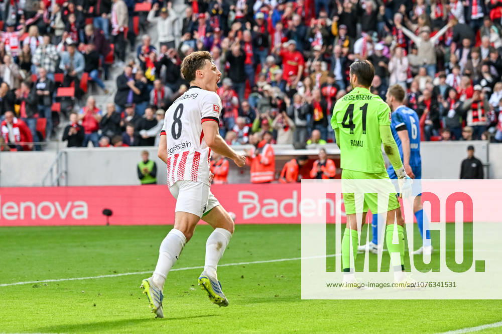 Jubel zum Tor zum 2:1 durch Maximilian Eggestein (SC Freiburg, 08) GER, SC Freiburg - 1. FC Heidenheim, Fussball, Bundesliga, 30. Spieltag, Saison 2025 2026, 19.04.2026 DFL DFB REGULATIONS PROHIBIT ANY USE OF PHOTOGRAPHS AS IMAGE SEQUENCES AND OR QUASI-VIDEO GER, SC Freiburg - 1. FC Heidenheim, Fussball, Bundesliga, 30. Spieltag, Saison 2025 2026, 19.04.2026 Freiburg
