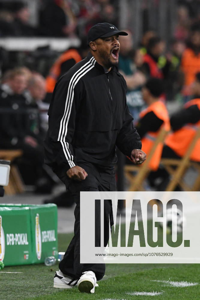 Trainer Vincent Kompany ( FC Bayern Muenchen ) emotional. GER, Bayer 04 Leverkusen vs FC Bayern Muenchen, Fussball, DFB Pokal Halbfinale, Spielzeit 2025 2026, 22.04.2026 DFL REGULATIONS PROHIBIT ANY USE OF PHOTOGRAPHS AS IMAGE SEQUENCES AND OR QUASI-VIDEO GER, Bayer 04 Leverkusen vs FC Bayern Muenchen, Fussball, DFB Pokal Halbfinale, Spielzeit 2025 2026, 22.04.2026 Leverkusen