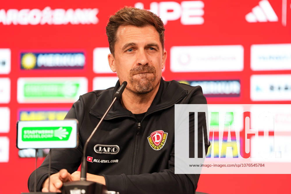 Thomas Stamm (SG Dynamo Dresden, Cheftrainer) during the post-match press conference, PK, Pressekonferenz Fortuna Duesseldorf vs SG Dynamo Dresden, 2. Bundesliga, 31. Spieltag, Saison 2025 2026, MERKUR SPIEL-ARENA, GER, 24.04.2026 DFL REGULATIONS PROHIBIT ANY USE OF PHOTOGRAPHS AS IMAGE SEQUENCES AND OR QUASI-VIDEO Foto: HMB Media Scott W. Coleman Duesseldorf MERKUR SPIEL-ARENA Nordrhein-Westfalen GER