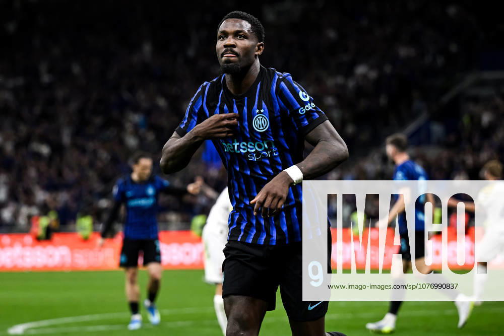 Marcus Thuram of FC Internazionale celebrates after scoring the goal of 1-0 during the Serie A 2025 2026 football match between FC Internazionale and Parma Calcio at San Siro stadium in Milano (Italy), May 3, 2026. andreaxstaccioli