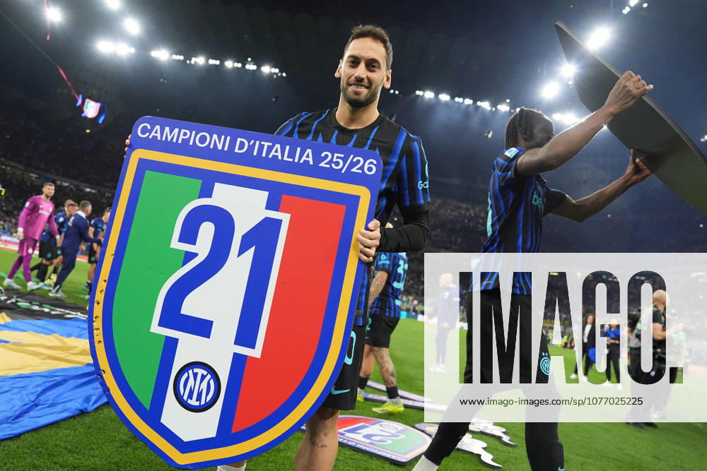 Inter Milan s Hakan Calhanoglu celebrates winning the scudetto during the Serie A soccer match between Inter and Parma at the San Siro Stadium in Milan , north Italy - Sunday , May 03 , 2026. - Soccer .