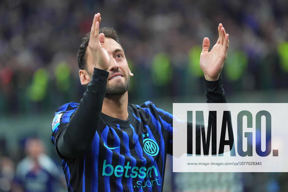 Inter Milan s Hakan Calhanoglu celebrates winning the scudetto during the Serie A soccer match between Inter and Parma at the San Siro Stadium in Milan , north Italy - Sunday , May 03 , 2026. - Soccer .