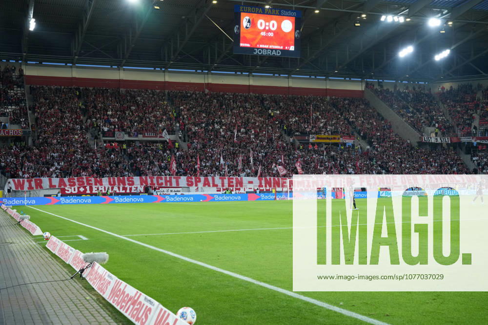 Spruchband der Fans und Ultras auf der Tribüne, Banner, IMK , Deutschland, Fussball, 1. Bundesliga, 32.Spieltag, 2025 2026, SC Freiburg vs. VfL Wolfsburg, 03.05.2026, Europa-Park Stadion, Freiburg, DFL REGULATIONS PROHIBIT ANY USE OF PHOTOGRAPHS AS IMAGE SEQUENCES AND OR QUASI-VIDEO. Freiburg Europa-Park Stadion Baden-Württemberg Deutschland