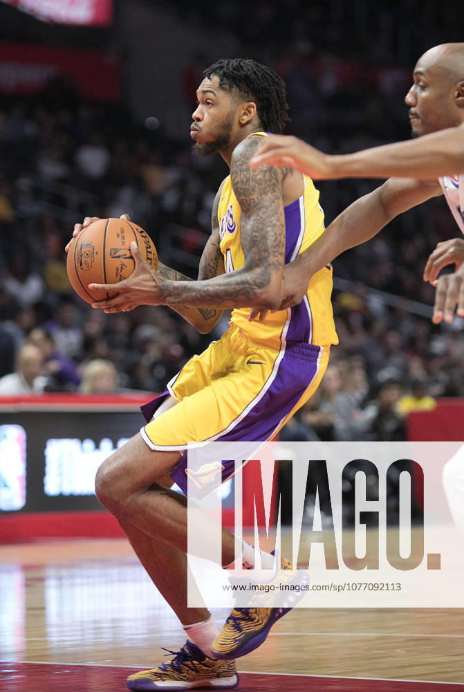 Los Angeles, California, U.S - Brandon Ingram 14 of the Los Angeles Lakers with the ball during their preseason game against the Los Angeles Clippers on Friday October 13, 2017 at the Staples Center in Los Angeles, California.