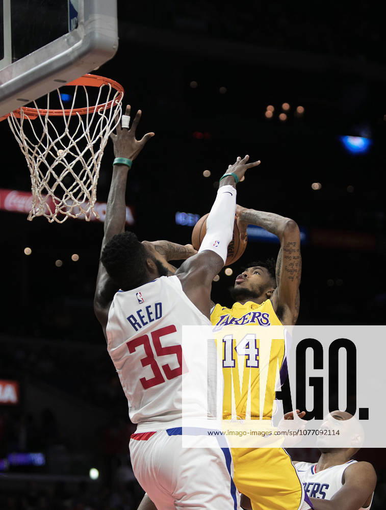 Los Angeles, California, U.S - Brandon Ingram 14 of the Los Angeles Lakers goes for a shot during their preseason game against the Los Angeles Clippers on Friday October 13, 2017 at the Staples Center in Los Angeles, California.