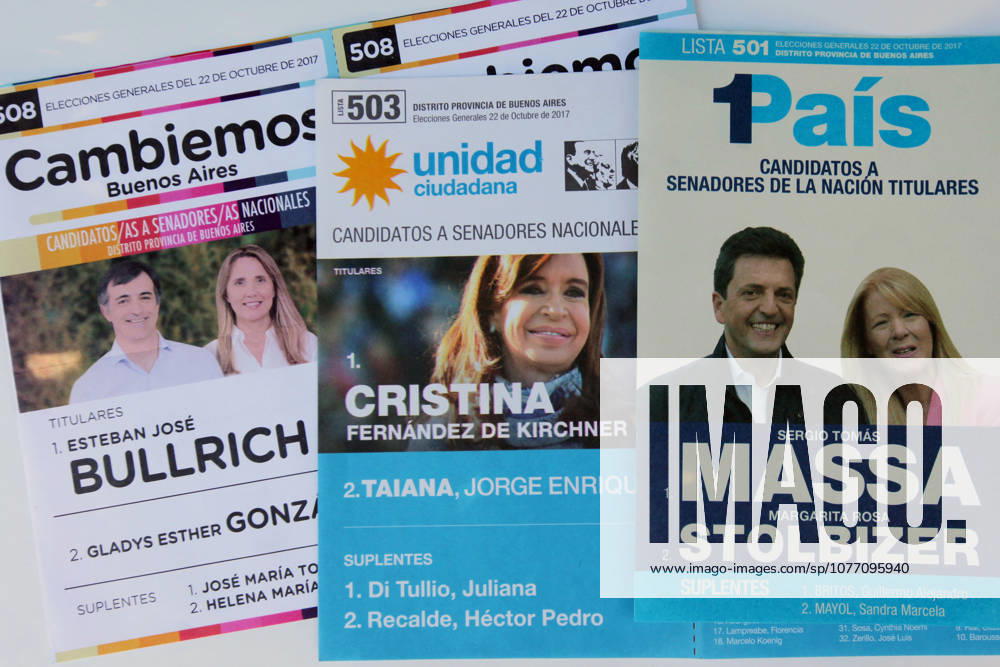 Buenos Aires, Buenos Aires, Argentina - In October 22, voters head to the polls for midterm elections, where a third of the Senate and around half the seats in the lower house of congress are in play. The elections will take place during the presidency of Mauricio Macri whose Cambiemos coalition also controls the city of Buenos Aires and Buenos Aires Province. Oposition are divided in two main groups; Unidad Ciudadana, lead by the former president Cristina Ferno¡ndez de Kirchner and 1Pais, lead by Sergio Massa.