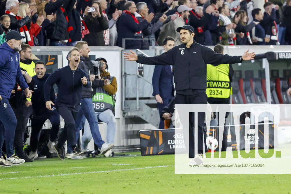 Julian Schuster (SC Freiburg, Trainer) nach Abpfiff , Deutschland, Fussball, UEFA Europa League, Halbfinale, 2025 2026, SC Freiburg vs. Sporting Braga, 07.05.2026, Freiburg im Breisgau Europa-Park Stadion Deutschland