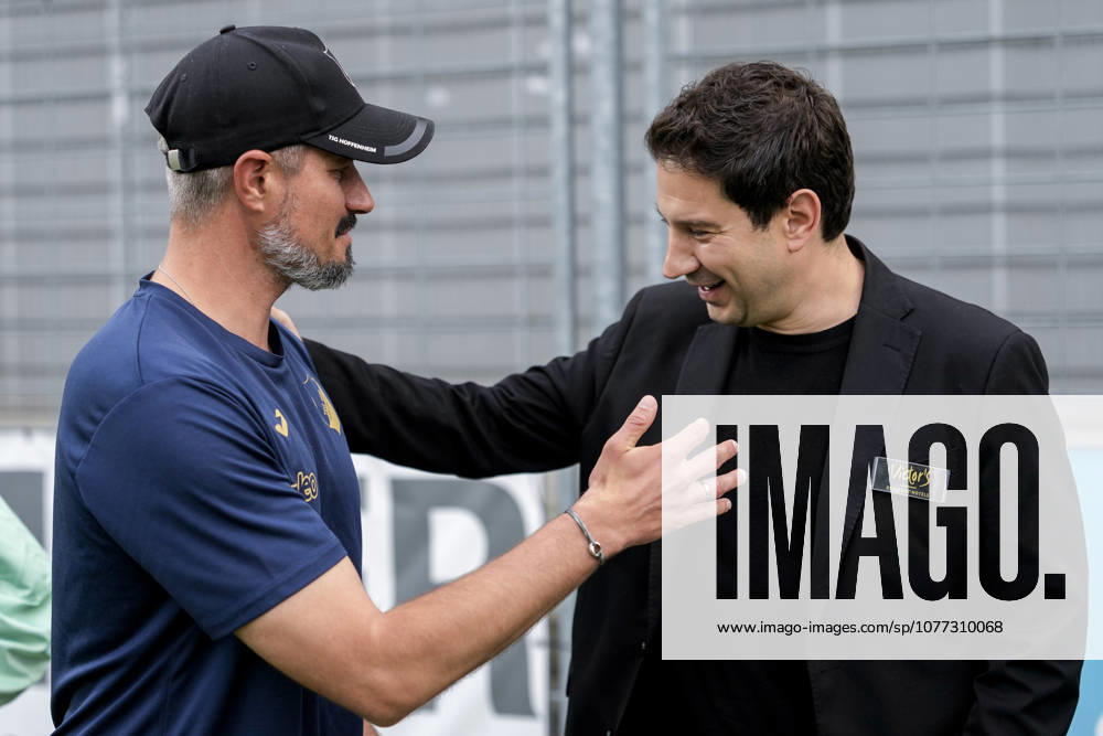 V.li.: Stefan Kleineheismann (Trainer, Cheftrainer, TSG II), Argirios Giannikis (Cheftrainer, Trainer, FCS), bei der Begrüßung vor dem Spiel, beide Trainer begrüßen sich, Aktion, Action, 10.05.2026, Sinsheim (Deutschland), Fussball, 3. Liga, TSG 1899 Hoffenheim II - 1. FC Saarbrücken, DFB DFL REGULATIONS PROHIBIT ANY USE OF PHOTOGRAPHS AS IMAGE SEQUENCES AND OR QUASI-VIDEO.