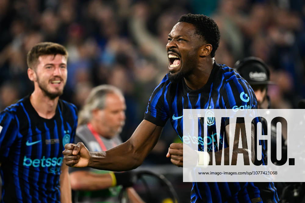 Marcus Thuram of FC Internazionale celebrates after scoring the goal of 0-1 during the 2025 2026 Coppa Italia football final between SS Lazio and FC Internazionale at Stadio Olimpico in Rome (Italy), May 13, 2026. AndreaxStaccioli