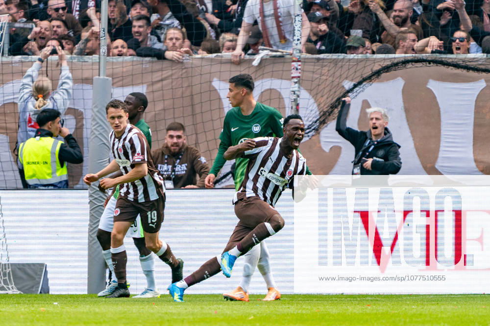 Tor zum 1:1 Abdoulie Ceesay (FC St. Pauli, 09) jubelt Jubel, GER, FC St. Pauli vs. VfL Wolfsburg, Fussball, Bundesliga, Spieltag 34, Saison 2025 2026, 16.05.2026 DFL REGULATIONS PROHIBIT ANY USE OF PHOTOGRAPHS AS IMAGE SEQUENCES AND OR QUASI-VIDEO GER, FC St. Pauli vs. VfL Wolfsburg, Fussball, Bundesliga, Spieltag 34, Saison 2025 2026, 16.05.2026 Hamburg