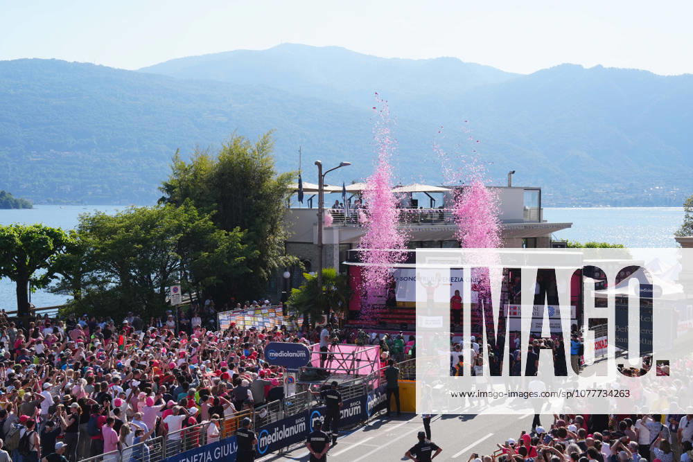 Italys Alberto Bettiol of XDS Astana Team winner of the stage on the podium during Stage 13 of the Giro dItalia, from Alessandria to Verbania, Italy, Friday May 22, 2026.