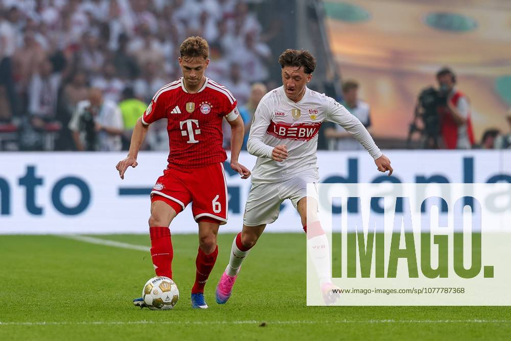 Im Zweikampf, Aktion, mit Joshua Kimmich 6 (FC Bayern Muenchen), Angelo Stiller 6 (VfB Stuttgart)s, FC Bayern Muenchen vs. VfB Stuttgart, Fussball, 83. DFB-Pokalfinale, 23.05.2026 DFL DFB regulations prohibit any use of photographs as image sequences and or quasi-video Berlin Berlin Deutschland
