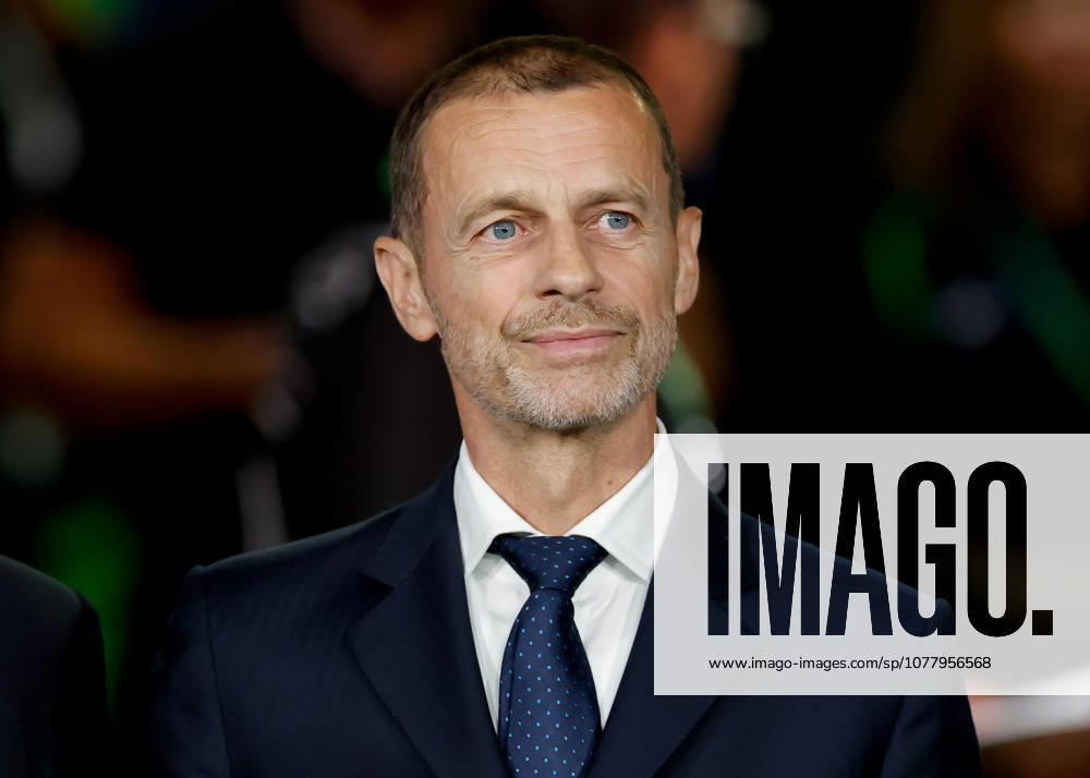 Leipzig, Germany, 27th May 2026. Aleksander Ceferin presidents of UEFA is seen following the Crystal Palace vs Rayo Vallecano UEFA Conference League Final match at Leipzig Stadium, Leipzig. Picture credit should read: Cody Froggatt Sportimage . SPI_215_CF_CRYSTAL_PALACE_V_RAYO_VALLECANO SPI-4827-0215