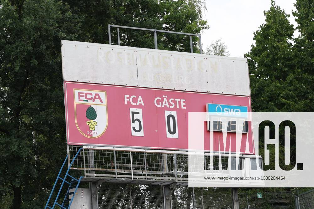 Endstand auf der Anzeigetafel 5:0, FC Augsburg vs. BFV-Schwaben-Auswahl, Fussball, 1. Bundesliga, Testspiel, Saison 2026 27, 18.07.2026 Augsburg Bayern Deutschland