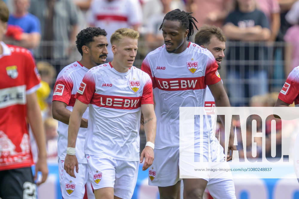 Im Bild v.l.: Tor, Treffer, Jubel, Torjubel, Freude, Begeisterung, feiert, nach 0:3 durch Chris Fuehrich ( 10, VFB Stuttgart), GER, Balingen Fussball, Testspiel, TSG Balingen vs VfB Stuttgart in der Bizerba Arena Balingen, 19.07.2026, DFB DFL REGULATIONS PROHIBIT ANY USE OF PHOTOGRAPHS AS IMAGE SEQUENCES AND OR QUASI-VIDEO,