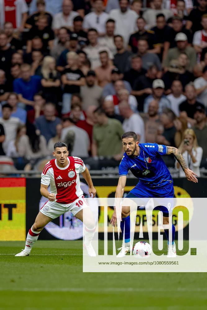AMSTERDAM - AFC Ajax Amsterdam midfielder Oscar Gloukh, FK Vojvodina forward Aleksa Vukanovic during the Conference League match between AFC Ajax and FK Vojvodina at the Johan Cruijff ArenA on July 30, 2026 in Amsterdam, the Netherlands. (Photo by DeFodi Images) -