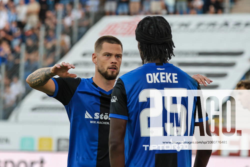 Julian Ulbricht (SV Waldhof Mannheim, 10) Torschütze zum 2:0, Tor und Torjubel, Gestik, Freude, Emotionen mit Jid Okeke (SV Waldhof Mannheim, 25) Fussball: 3. Liga, 1. Spieltag, SV Waldhof Mannheim vs. Fortuna Düsseldorf am 07.08.2026 in Mannheim (Carl-Benz-Stadion), Deutschland Mannheim Carl-Benz-Stadion Deutschland