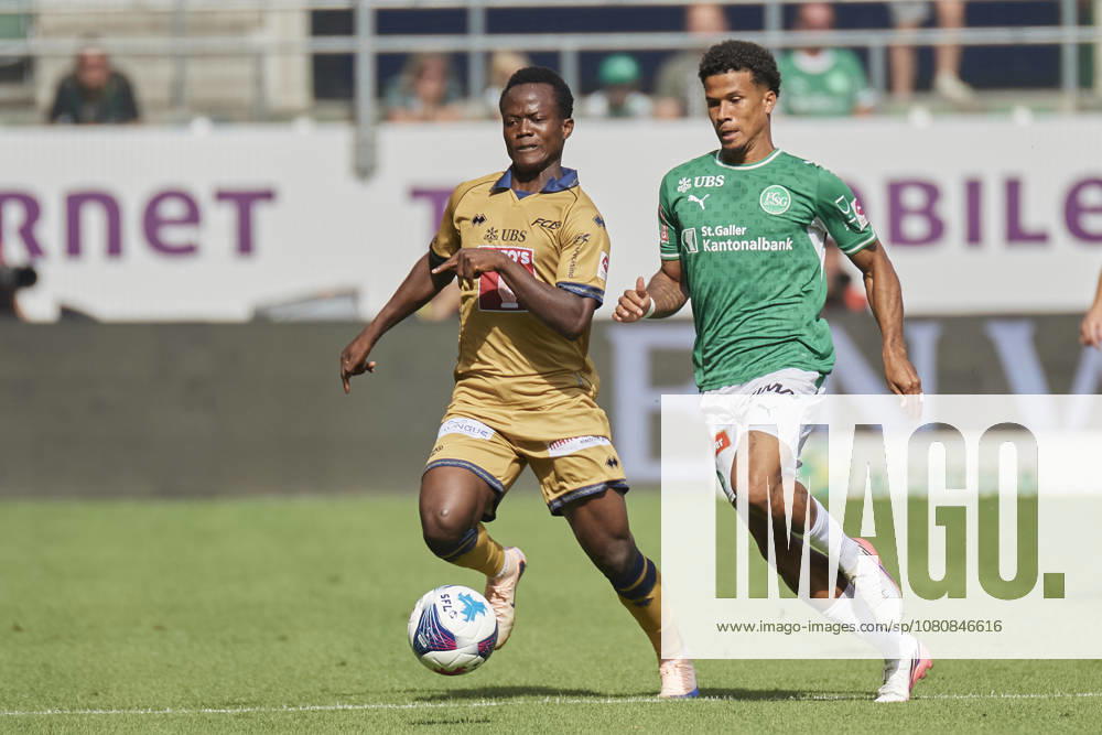 Brack Super League 2026 2027 FC St. Gallen 1879 vs. FC Luzern, St. Gallen, Schweiz St. Gallen, Schweiz, 9. August 2026. Oscar Kabwit und Chima Okoroji während des Brack Super League Spiels FC St. Gallen 1879 gegen FC Luzern in St. Gallen.